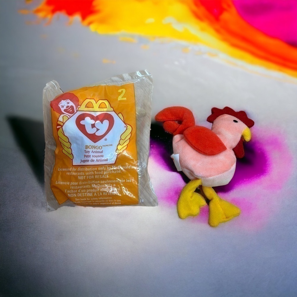 TY Beanie Baby Bundle Bongo Monkey Rooster Chicken Red McDonald’s #2